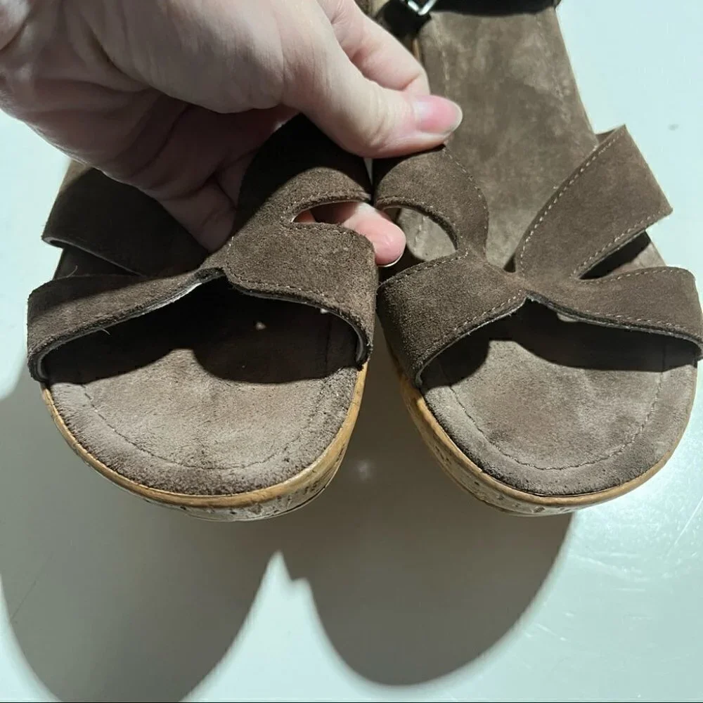 Sundance Brown Suede Open Toe Wedge Sandals